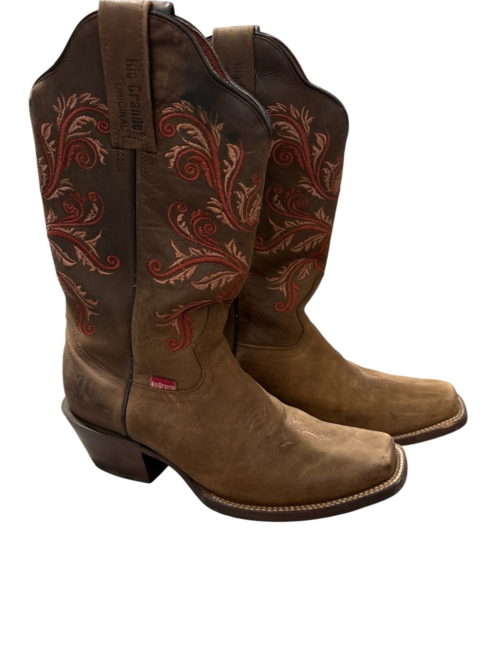 Rio Grande Brown Leather Embroidered Western Heeled Boots
